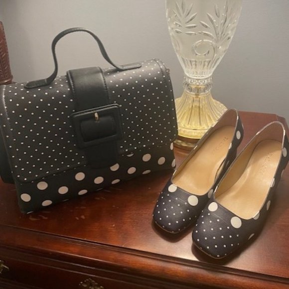 Talbots Polka Dot Shoes Size 6.5 and Matching Purse - Picture 1 of 3